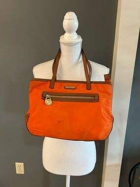 Michael Kors Vibrant Orange Womens Tote Bag/Purse with Brown Trim